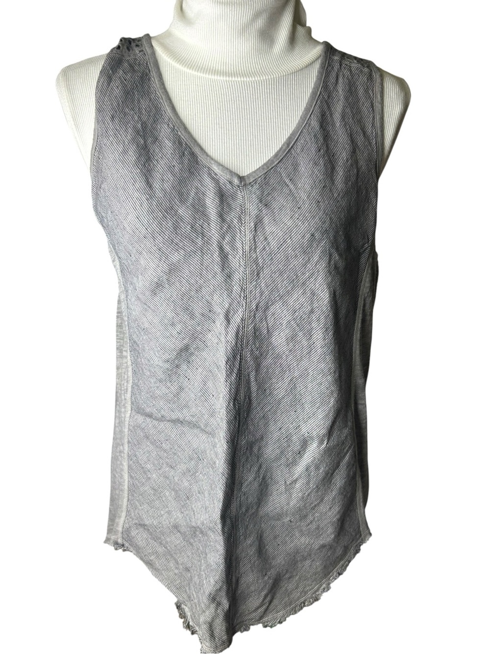 XCVI tank top linen stripes gray fringe eyelet size medium laggenlook